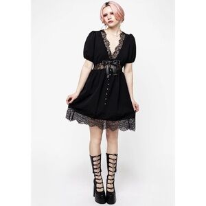 Disturbia Mortuary Lace Button Up Black Mini Dress Size 10 NWT